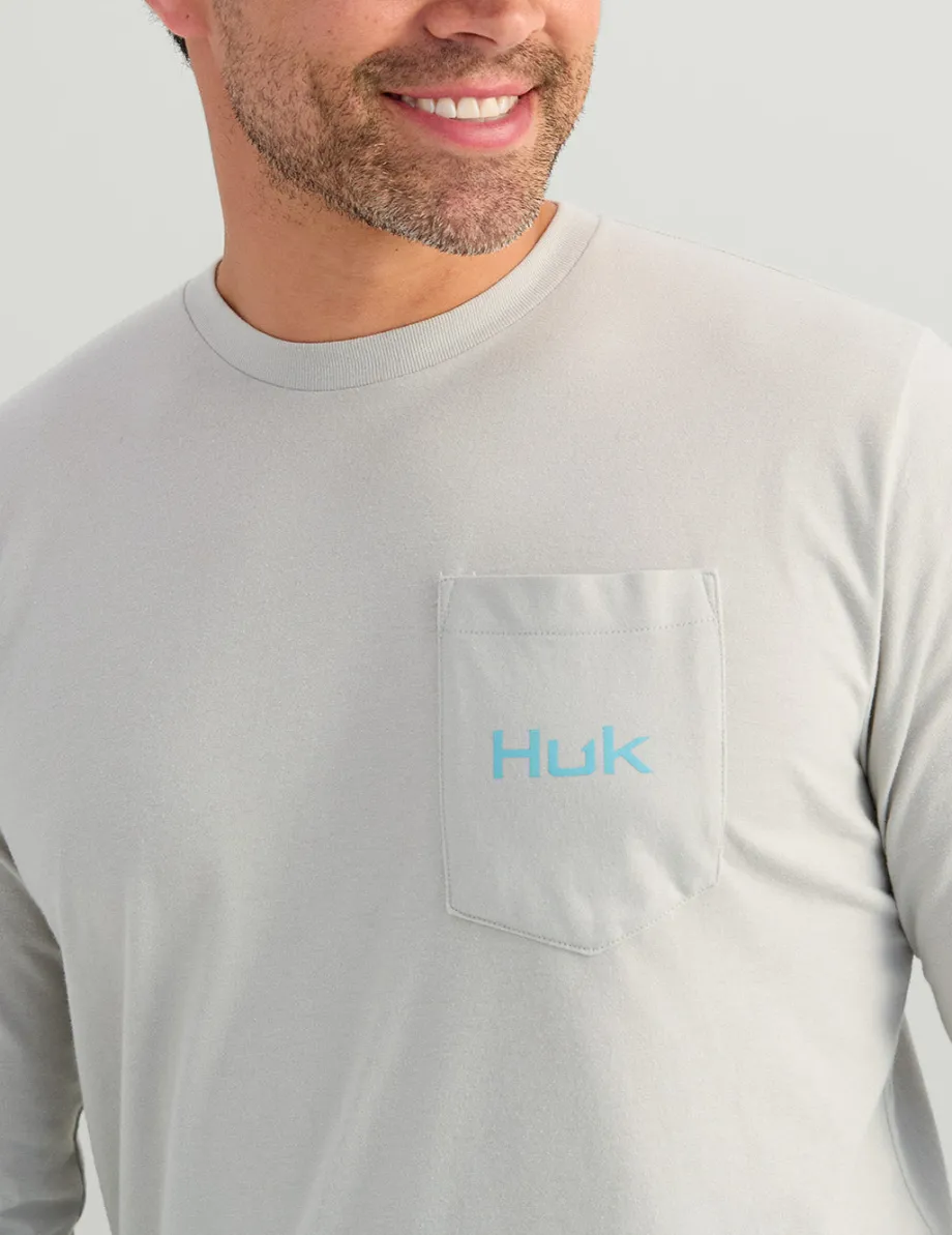 Huk Gear T-Shirts-KC Art Series Long Sleeve Pocket Tee Harbor Mist Tarpon