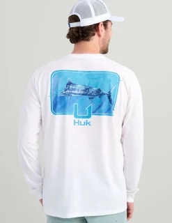 Huk Gear T-Shirts-KC Art Series Long Sleeve Pocket Tee White Marlin