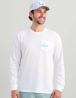 Huk Gear T-Shirts-KC Art Series Long Sleeve Pocket Tee White Marlin