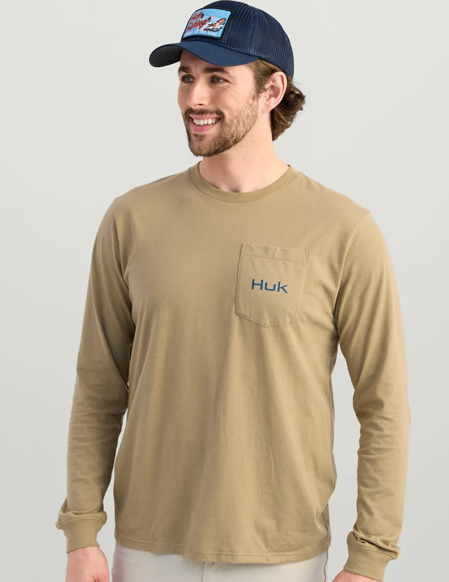 Huk Gear T-Shirts-KC Art Series Long Sleeve Pocket Tee Overland Trout