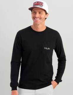 Huk Gear T-Shirts-KC Freshwater Icon Long Sleeve Pocket Tee Black