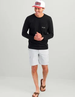 Huk Gear T-Shirts-KC Freshwater Icon Long Sleeve Pocket Tee Black