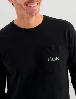 Huk Gear T-Shirts-KC Freshwater Icon Long Sleeve Pocket Tee Black