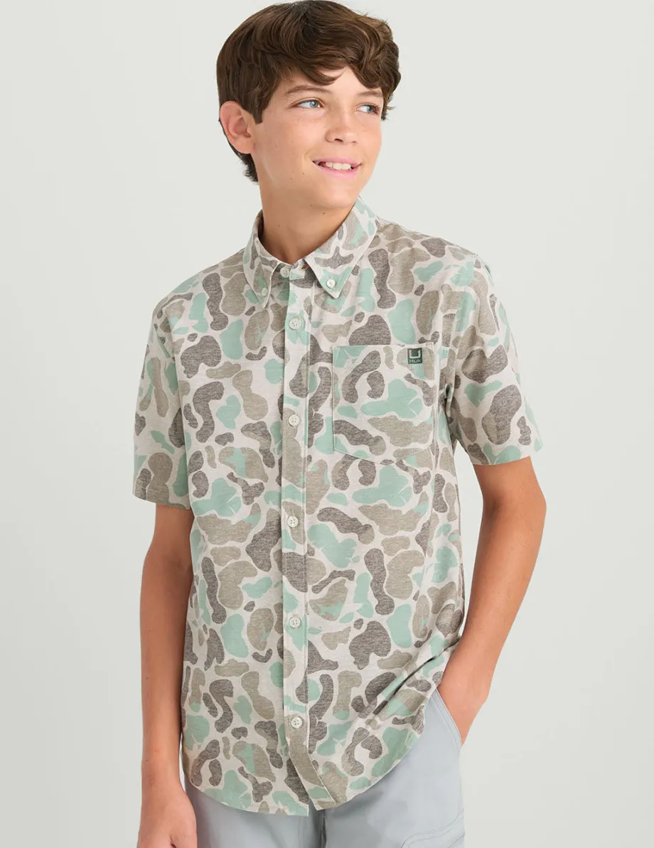 Huk Gear Button Downs-KC Kids Kona Short Sleeve Button-Down KC Volcanic Ash Camo