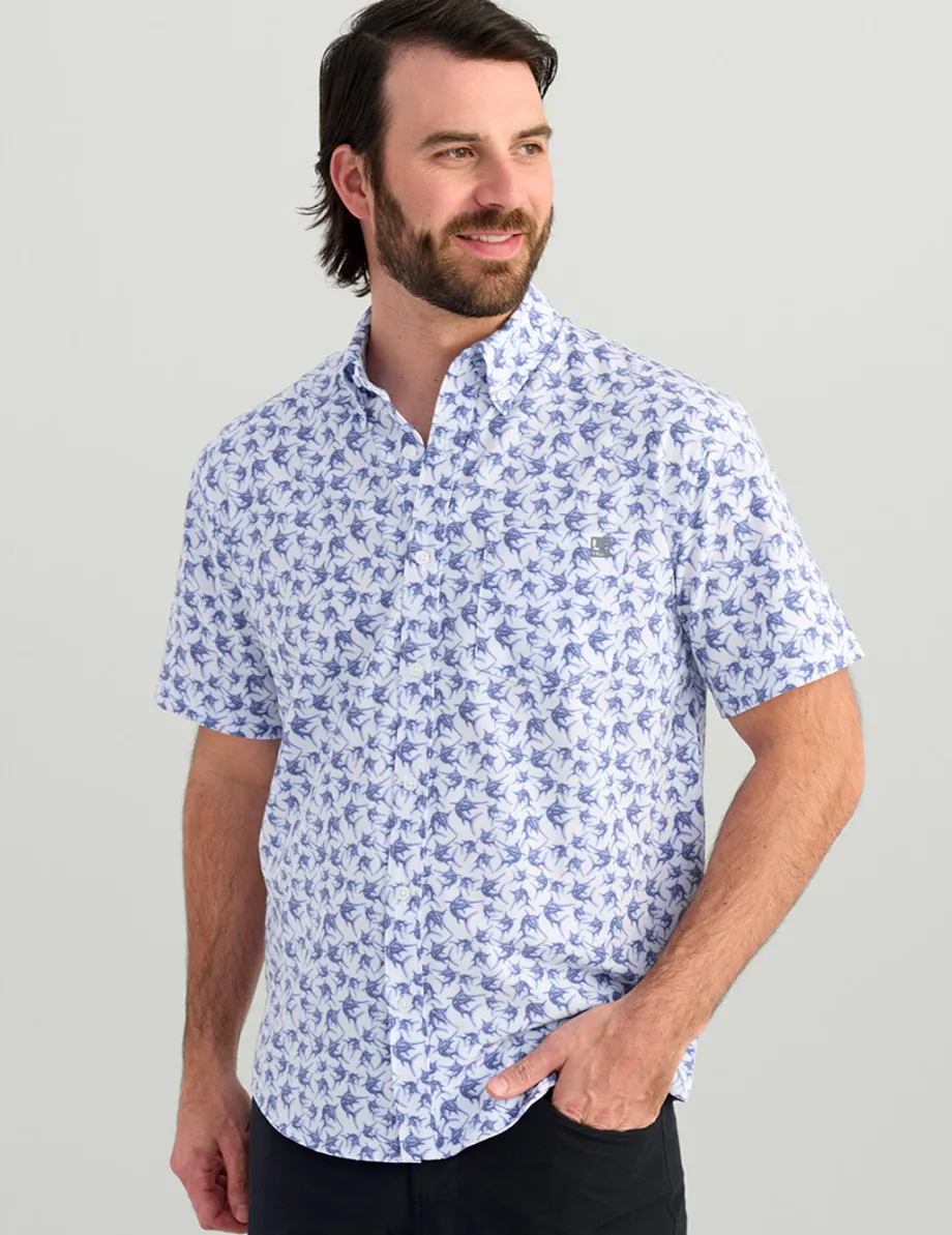 Huk Gear Button Downs-KC Kona Button-Down White Mini Marlin