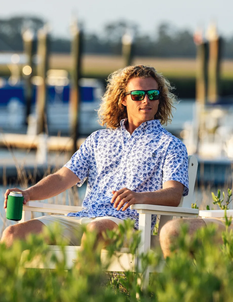 Huk Gear Button Downs-KC Kona Button-Down White Mini Marlin
