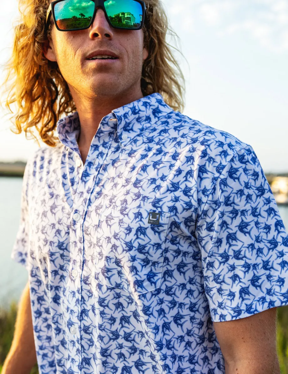 Huk Gear Button Downs-KC Kona Button-Down White Mini Marlin