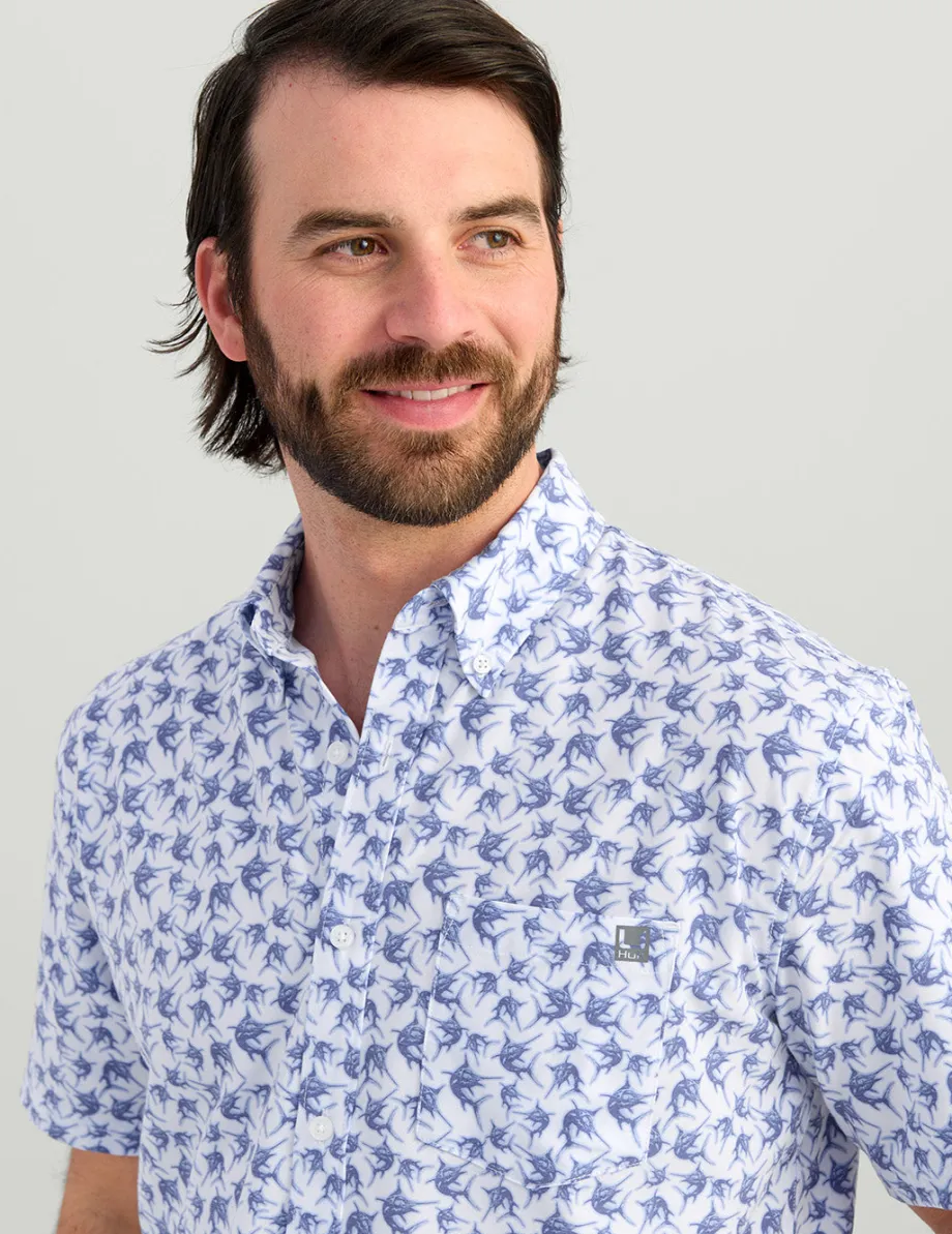 Huk Gear Button Downs-KC Kona Button-Down White Mini Marlin