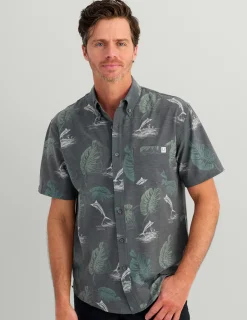 Huk Gear Button Downs-KC Kona Button-Down Volcanic Ash Monstera
