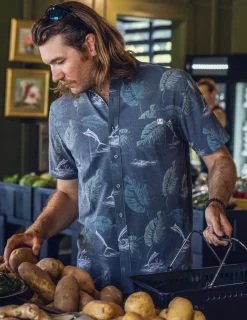 Huk Gear Button Downs-KC Kona Button-Down Volcanic Ash Monstera