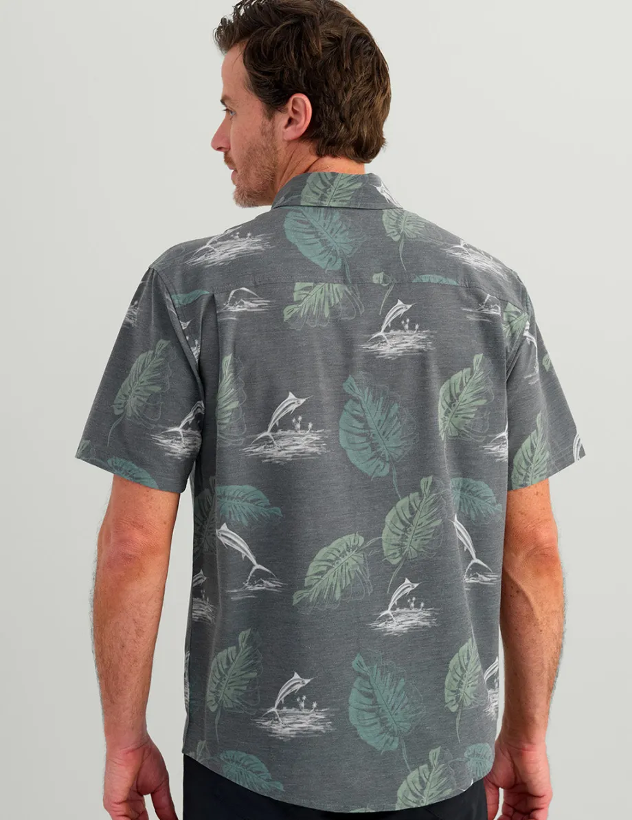 Huk Gear Button Downs-KC Kona Button-Down Volcanic Ash Monstera