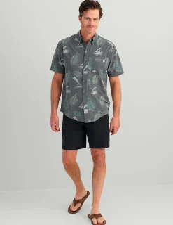Huk Gear Button Downs-KC Kona Button-Down Volcanic Ash Monstera