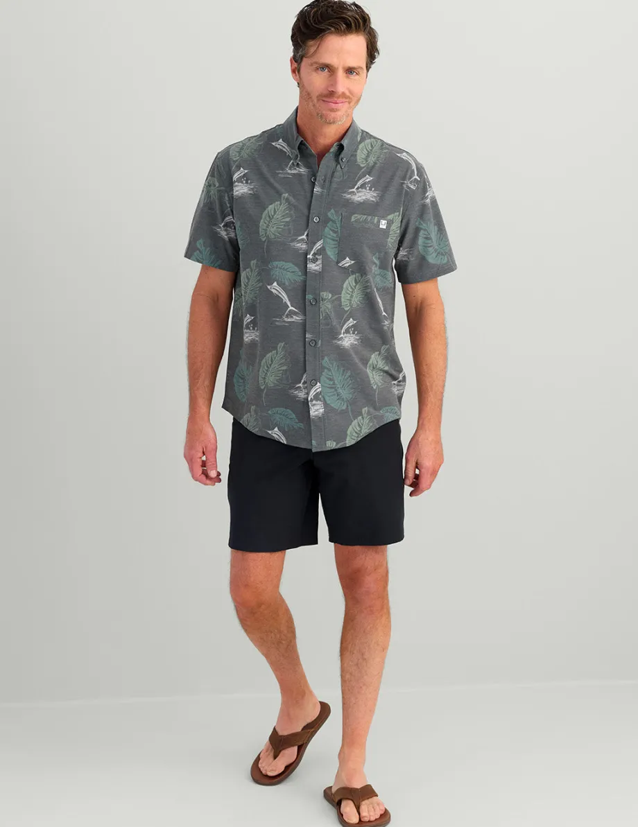 Huk Gear Button Downs-KC Kona Button-Down Volcanic Ash Monstera