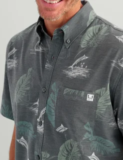 Huk Gear Button Downs-KC Kona Button-Down Volcanic Ash Monstera