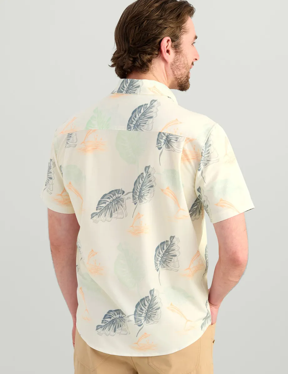 Huk Gear Button Downs-KC Kona Button-Down Egret Monstera