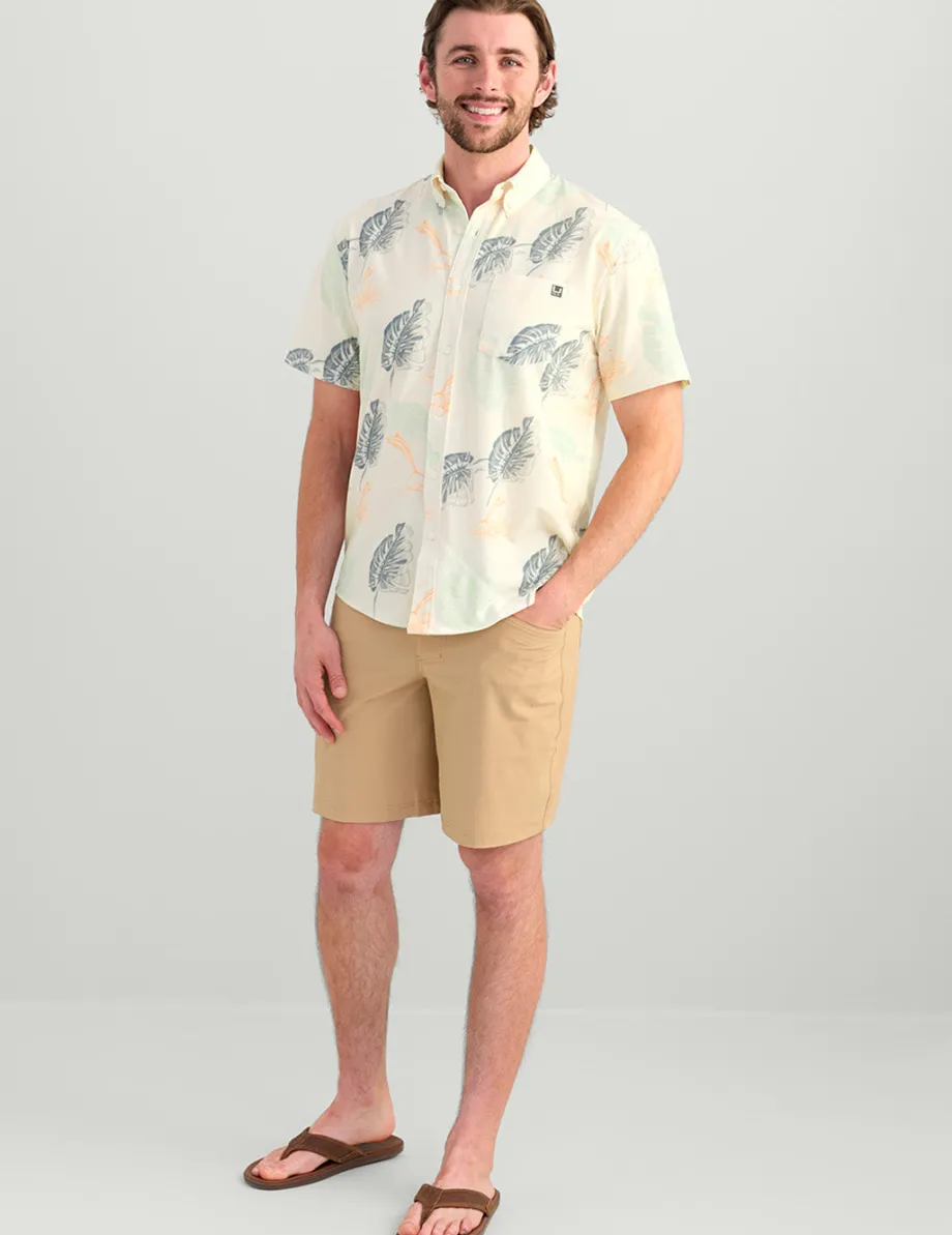 Huk Gear Button Downs-KC Kona Button-Down Egret Monstera