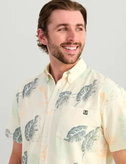 Huk Gear Button Downs-KC Kona Button-Down Egret Monstera