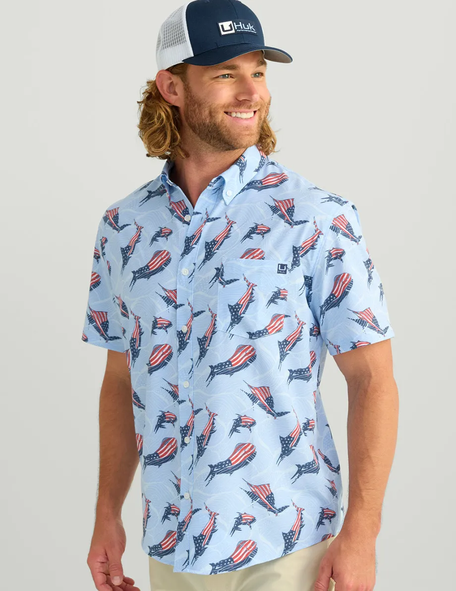 Huk Gear Button Downs-KC Kona Button-Down KC Windsurfer Fins and Stripes
