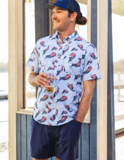 Huk Gear Button Downs-KC Kona Button-Down KC Windsurfer Fins and Stripes