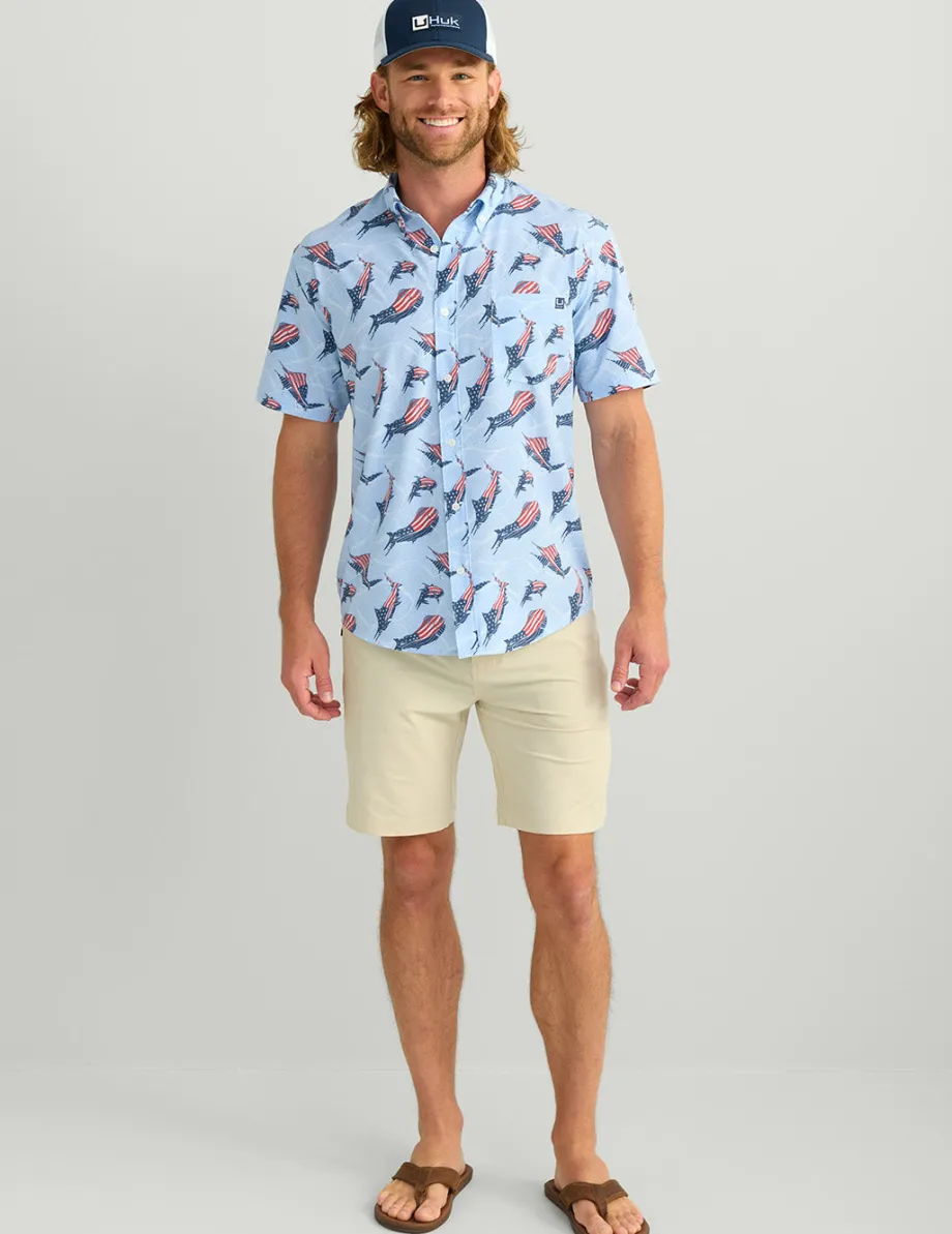 Huk Gear Button Downs-KC Kona Button-Down KC Windsurfer Fins and Stripes