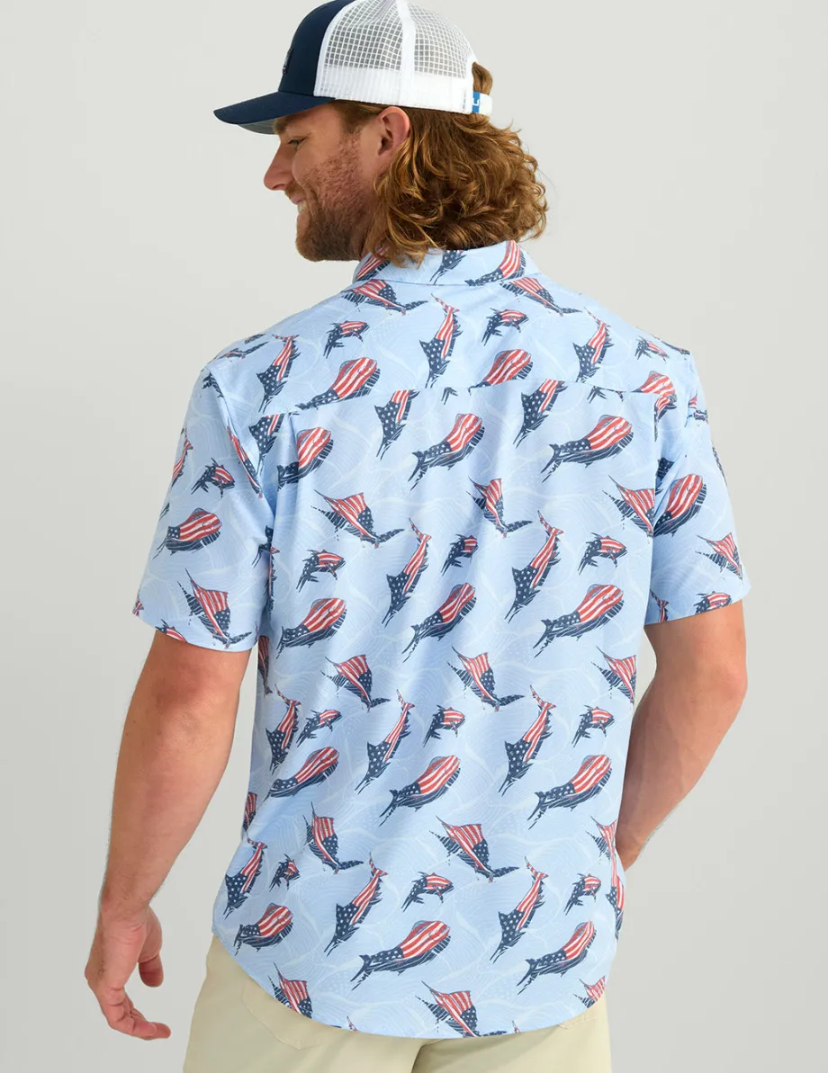 Huk Gear Button Downs-KC Kona Button-Down KC Windsurfer Fins and Stripes