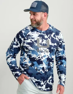 Huk Gear Performance Tops-KC Print Icon Performance Crew Marolina Blue Grazier