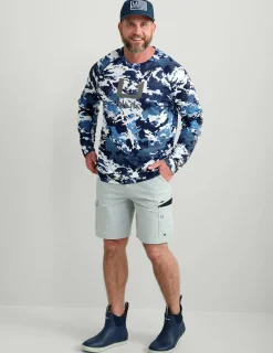 Huk Gear Performance Tops-KC Print Icon Performance Crew Marolina Blue Grazier