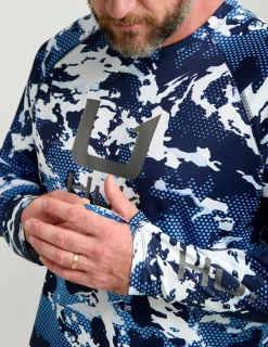 Huk Gear Performance Tops-KC Print Icon Performance Crew Marolina Blue Grazier