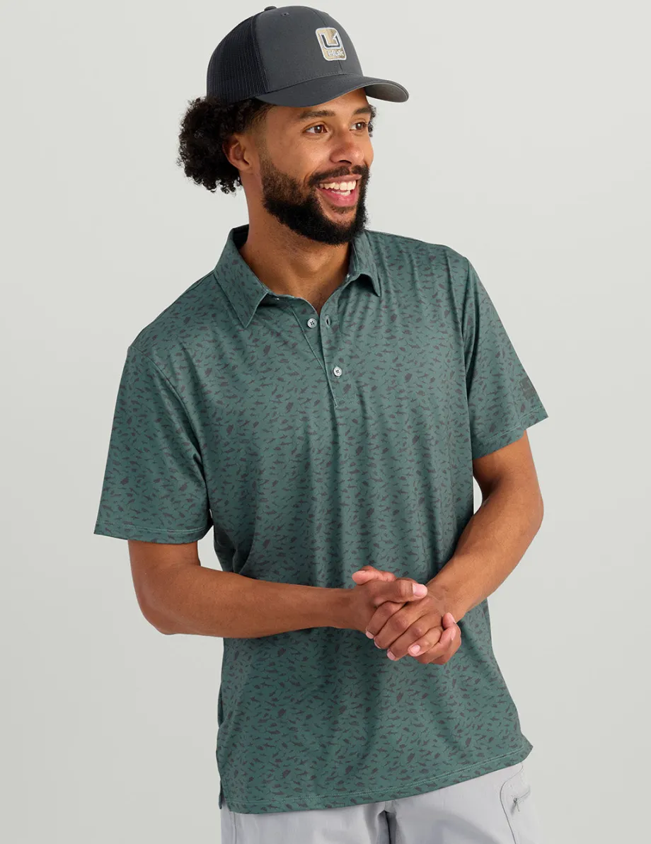 Huk Gear Polos|Performance Tops-KC Print Pursuit Performance Polo North Atlantic Mini Fish