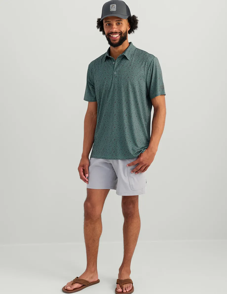 Huk Gear Polos|Performance Tops-KC Print Pursuit Performance Polo North Atlantic Mini Fish