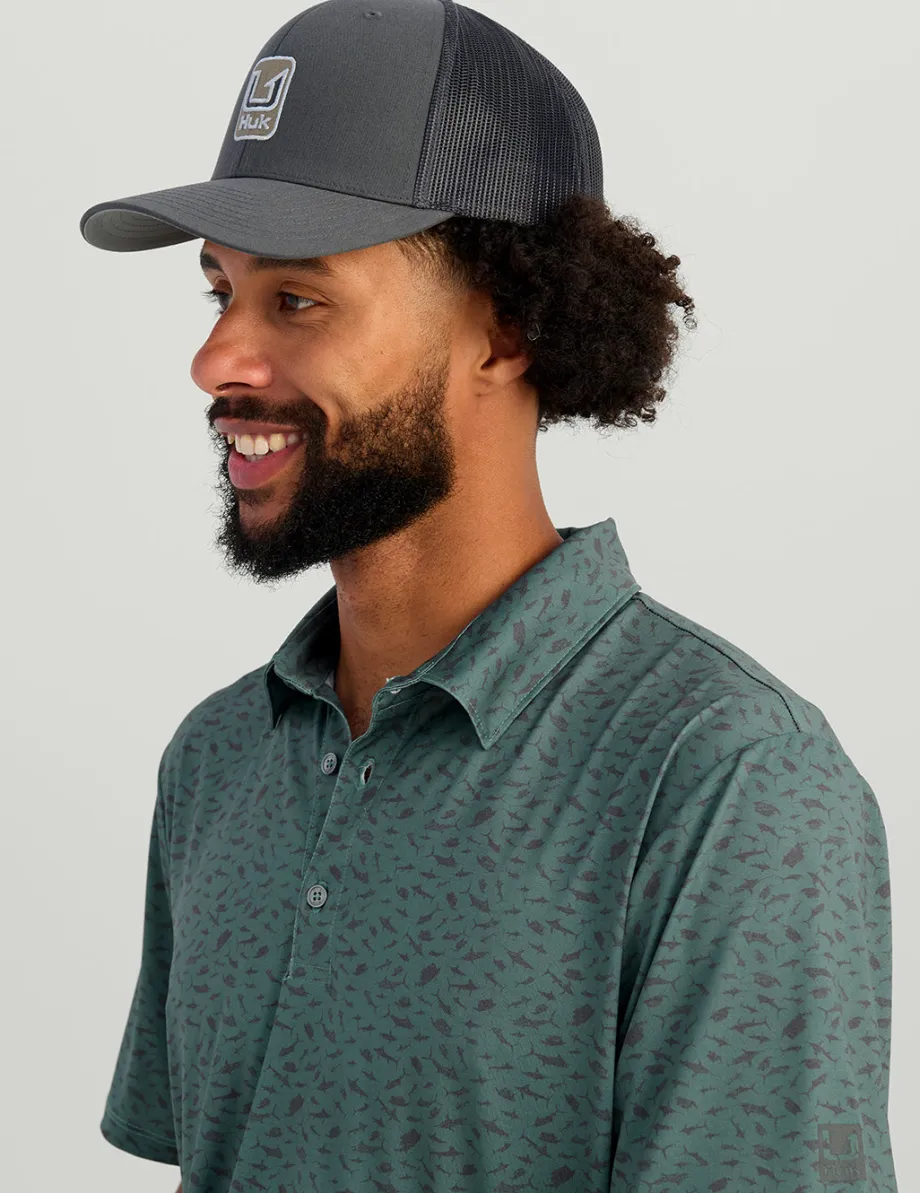 Huk Gear Polos|Performance Tops-KC Print Pursuit Performance Polo North Atlantic Mini Fish