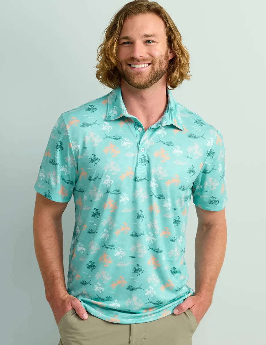 Huk Gear Polos-KC Print Pursuit Performance Polo KC Marine Blue