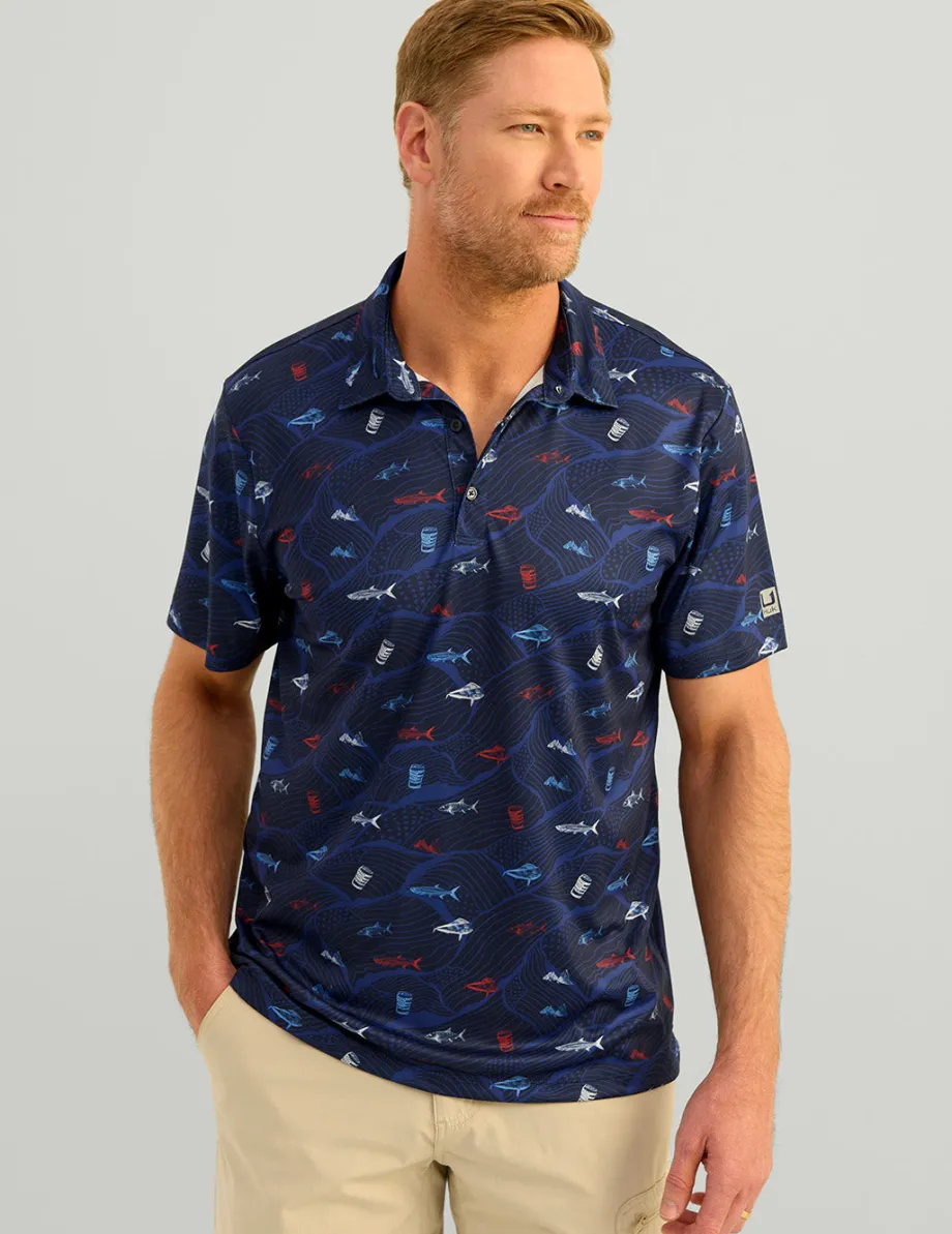 Huk Gear Polos-KC Print Pursuit Performance Polo KC Naval Academy Free Scale