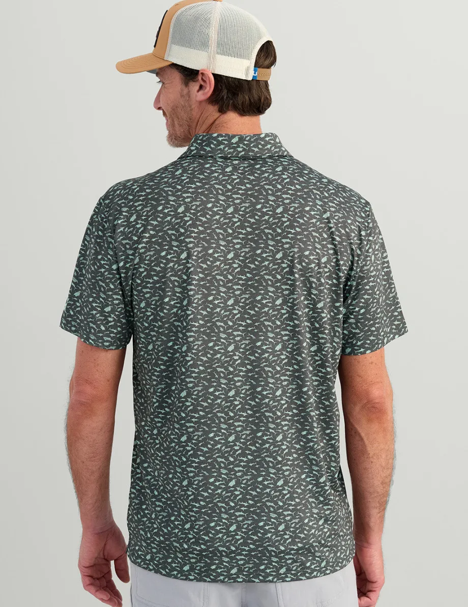 Huk Gear Polos|Performance Tops-KC Print Pursuit Performance Polo Volcanic Ash Mini Fish