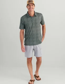 Huk Gear Polos|Performance Tops-KC Print Pursuit Performance Polo Volcanic Ash Mini Fish