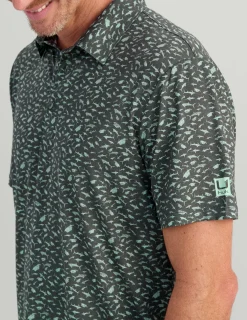 Huk Gear Polos|Performance Tops-KC Print Pursuit Performance Polo Volcanic Ash Mini Fish