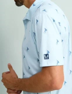 Huk Gear Polos-KC Print Pursuit Performance Polo Marlin Lure Ice Water