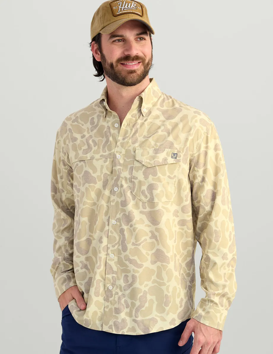 Huk Gear Button Downs-KC Print Tide Point Button-Down KC Sand Camo