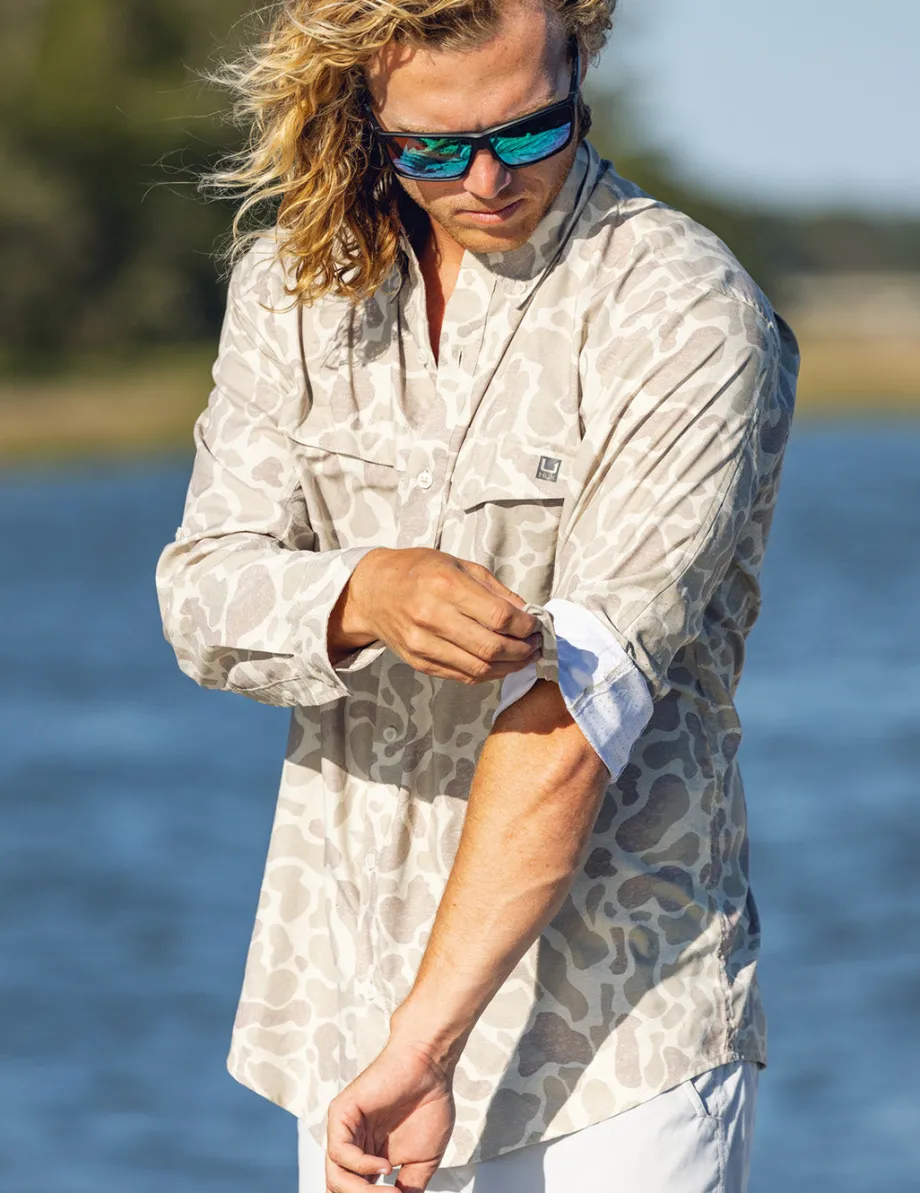 Huk Gear Button Downs-KC Print Tide Point Button-Down KC Sand Camo