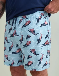 Huk Gear Swim-KC Pursuit Volley Swim Short KC Windsurfer Fins and Stripes