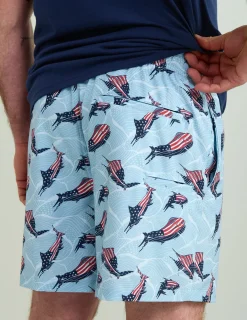 Huk Gear Swim-KC Pursuit Volley Swim Short KC Windsurfer Fins and Stripes