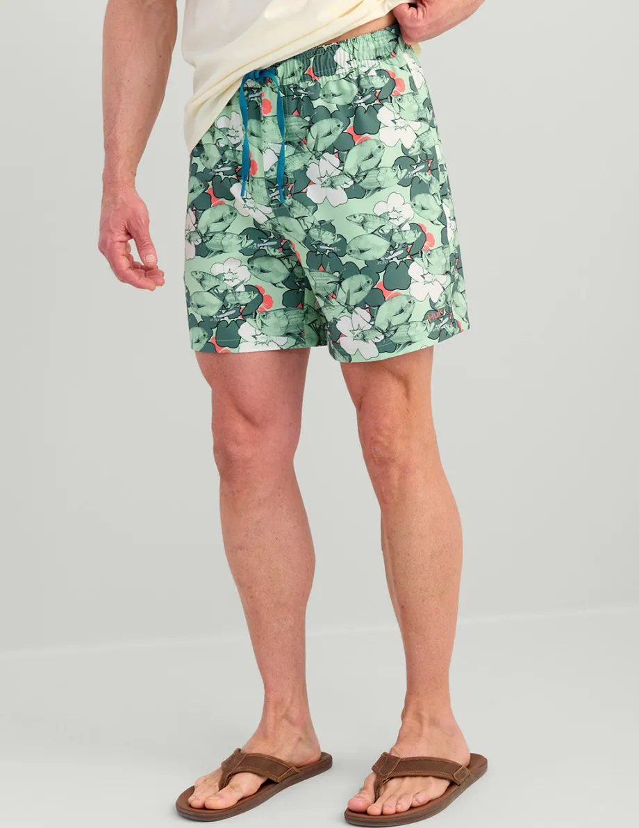 Huk Gear Swim-KC Pursuit Volley Swim Short North Atlantic Floral Fish