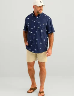 Huk Gear Button Downs-KC Tide Point Short Sleeve Button-Down Naval Academy Tuna Cheers
