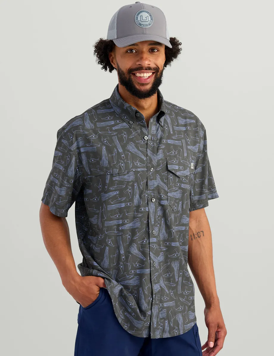 Huk Gear Button Downs-KC Tide Point Short Sleeve Button-Down Volcanic Ash Lures