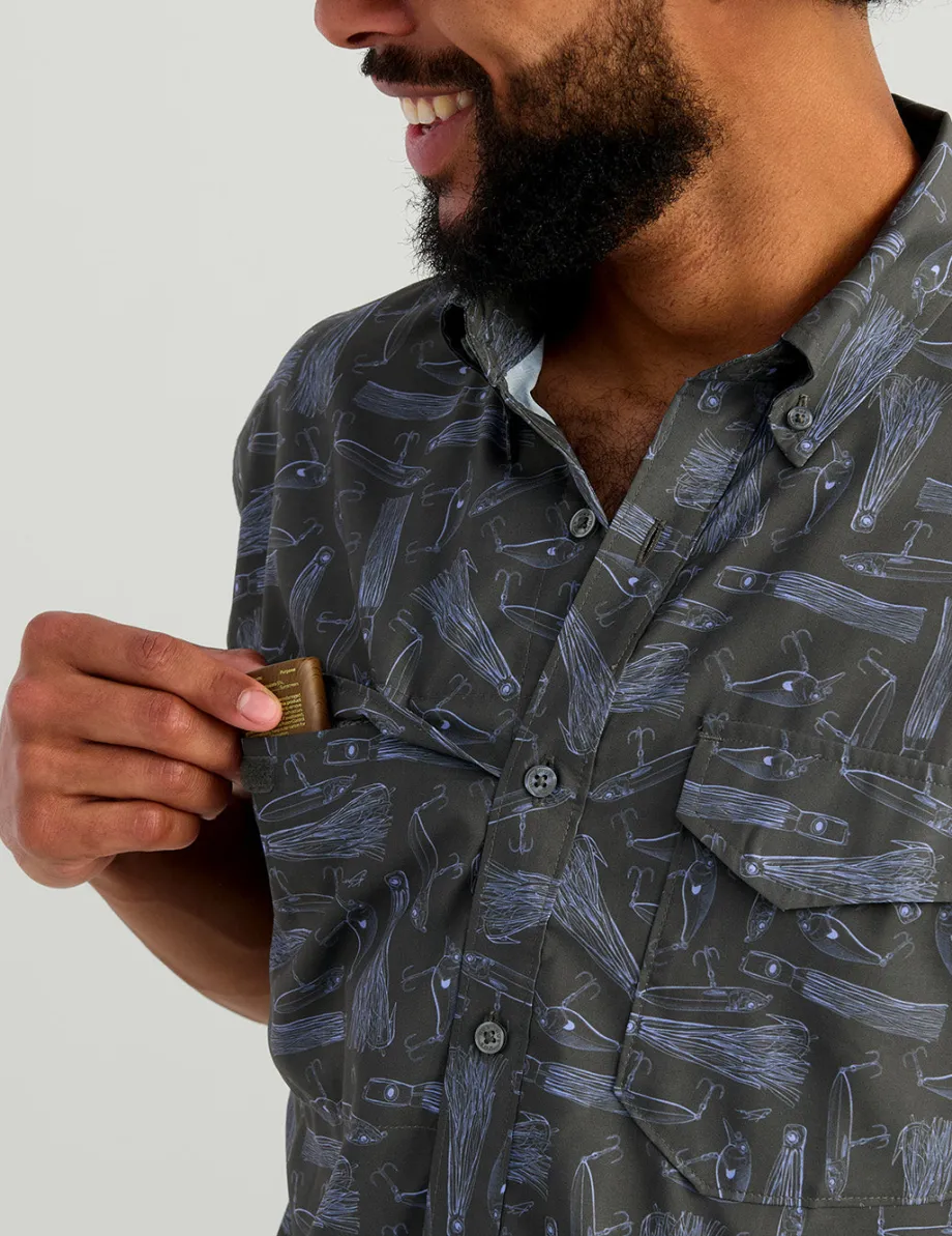 Huk Gear Button Downs-KC Tide Point Short Sleeve Button-Down Volcanic Ash Lures