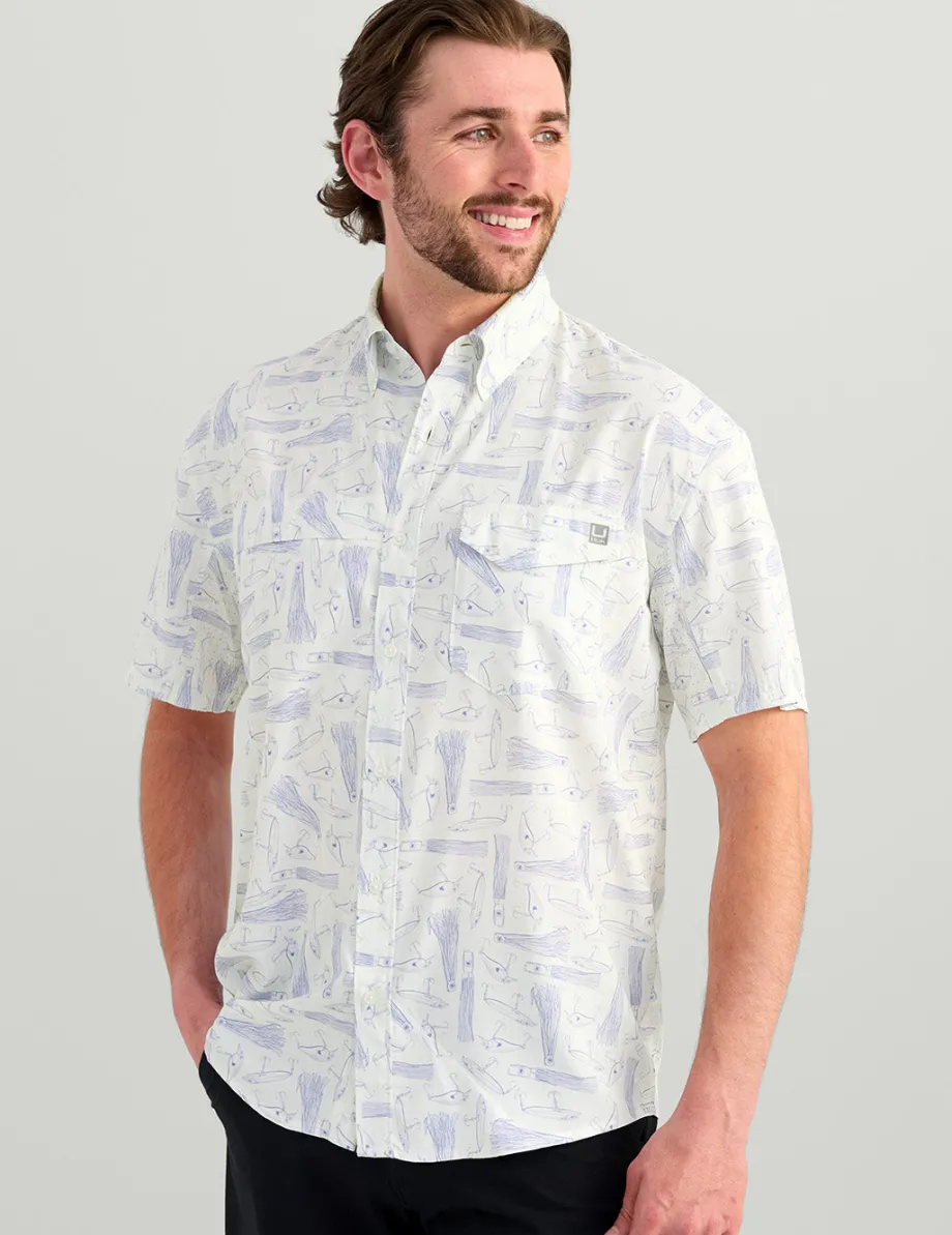 Huk Gear Button Downs-KC Tide Point Short Sleeve Button-Down White Lures