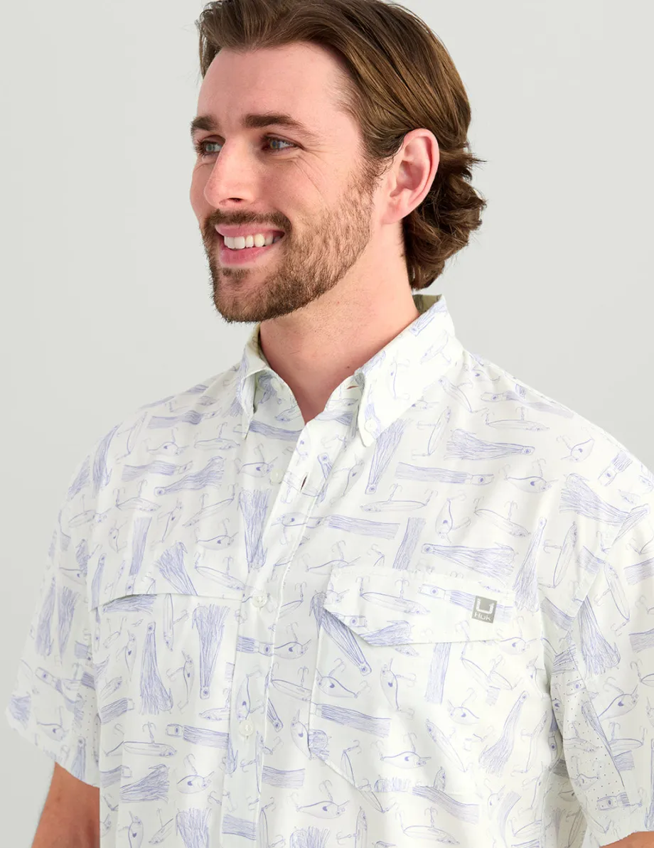 Huk Gear Button Downs-KC Tide Point Short Sleeve Button-Down White Lures