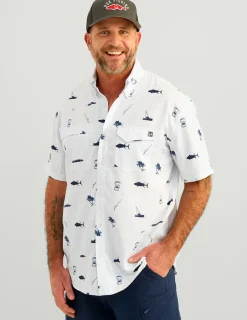 Huk Gear Button Downs-KC Tide Point Short Sleeve Button-Down White Tuna Cheers