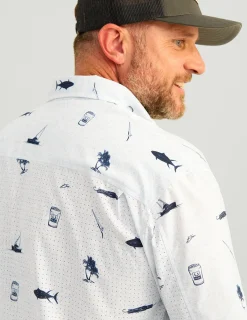 Huk Gear Button Downs-KC Tide Point Short Sleeve Button-Down White Tuna Cheers