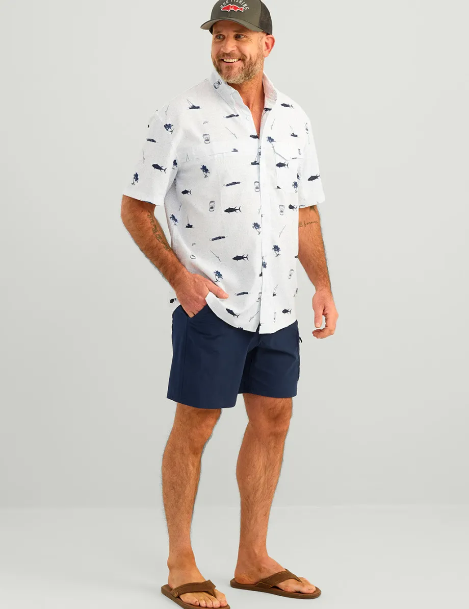 Huk Gear Button Downs-KC Tide Point Short Sleeve Button-Down White Tuna Cheers